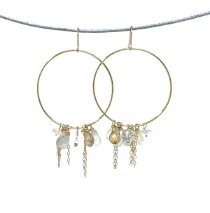 Multi Stones Chain Hoop Earrings