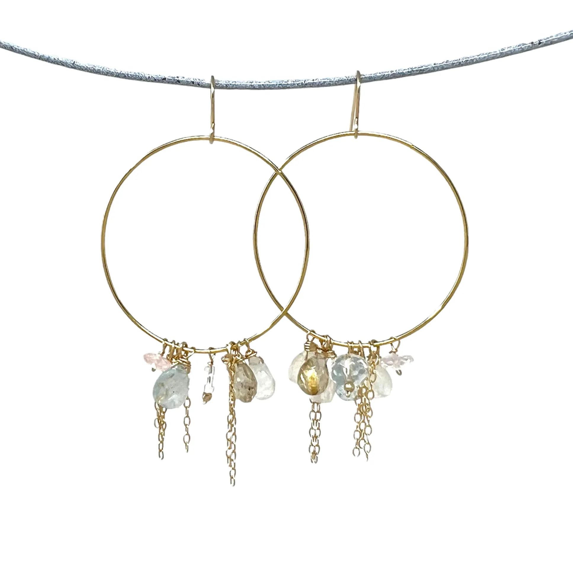 Multi Stones Chain Hoop Earrings