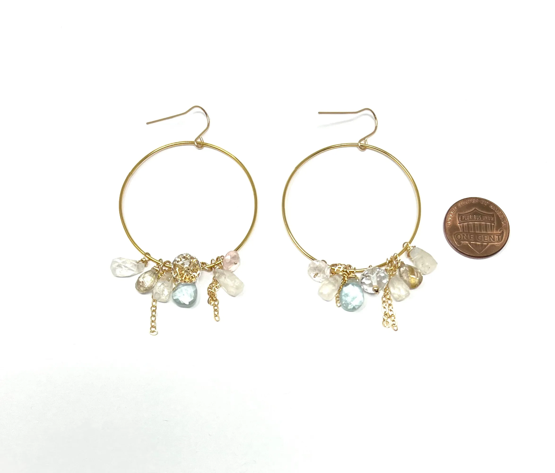 Multi Stones Chain Hoop Earrings