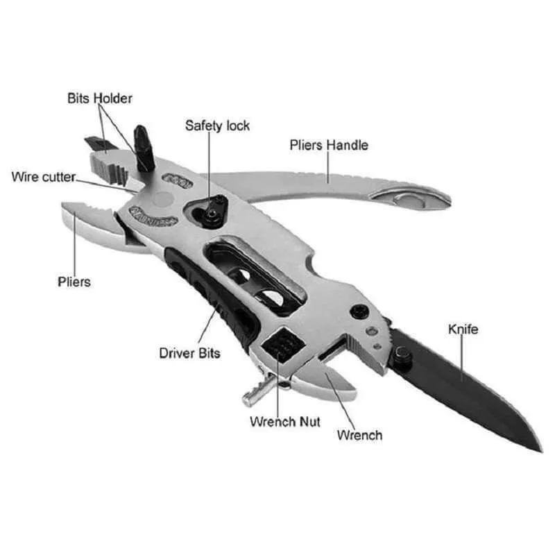 Multi-tool pliers jaw screwdriver survival tool adjustable wrench