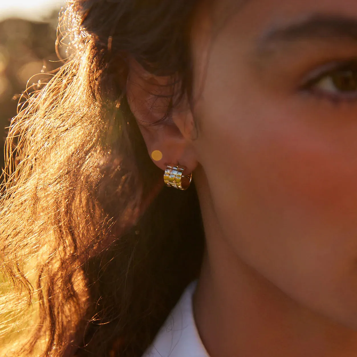 Najo E6820 Weave Stud Hoop Earrings - Gold