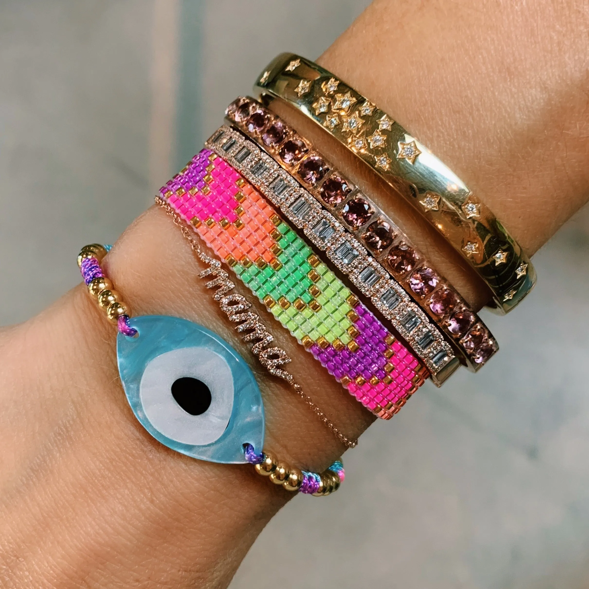 Neon Chevron Beaded Adjustable Bracelet