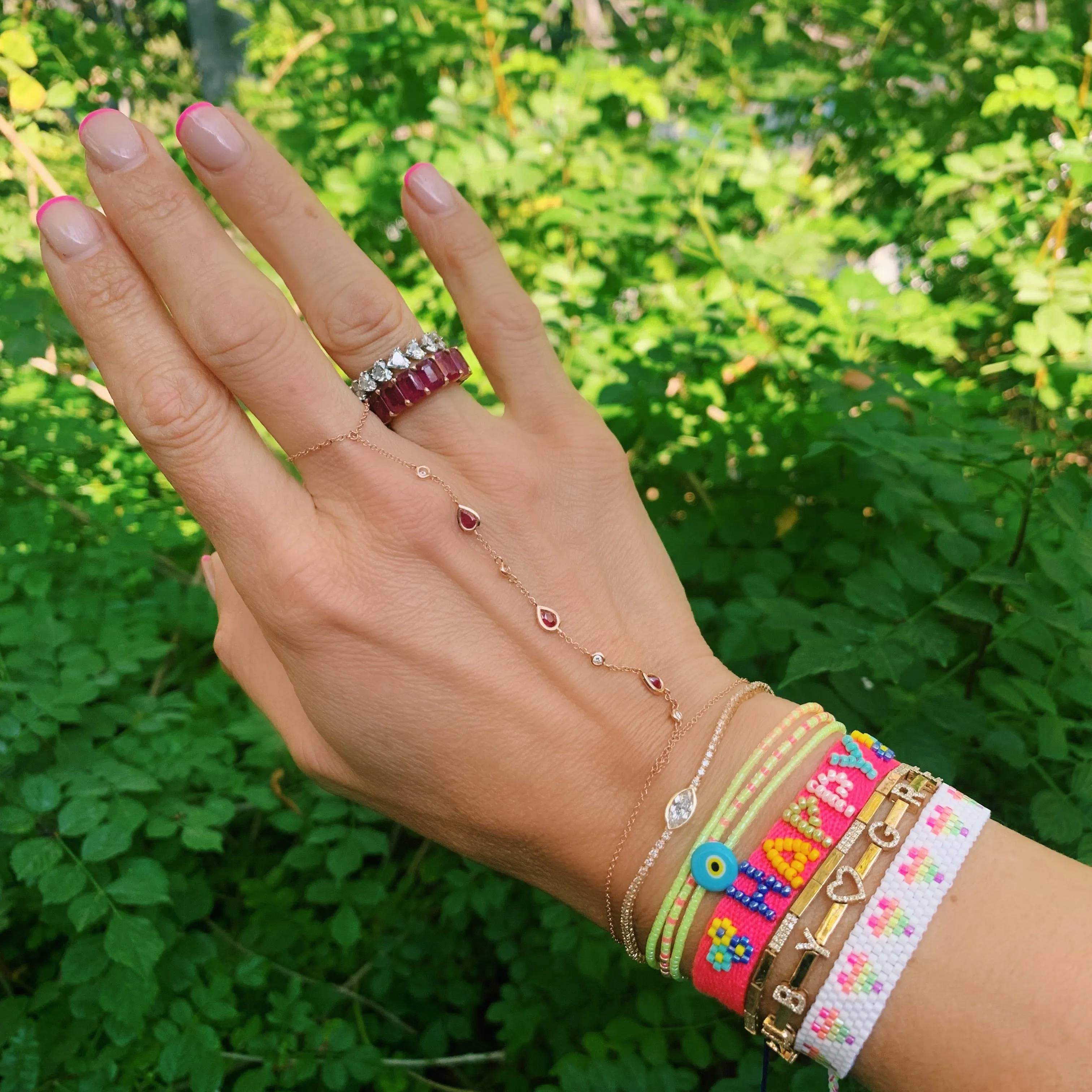 Neon Hearts Beaded Adjustable Bracelet
