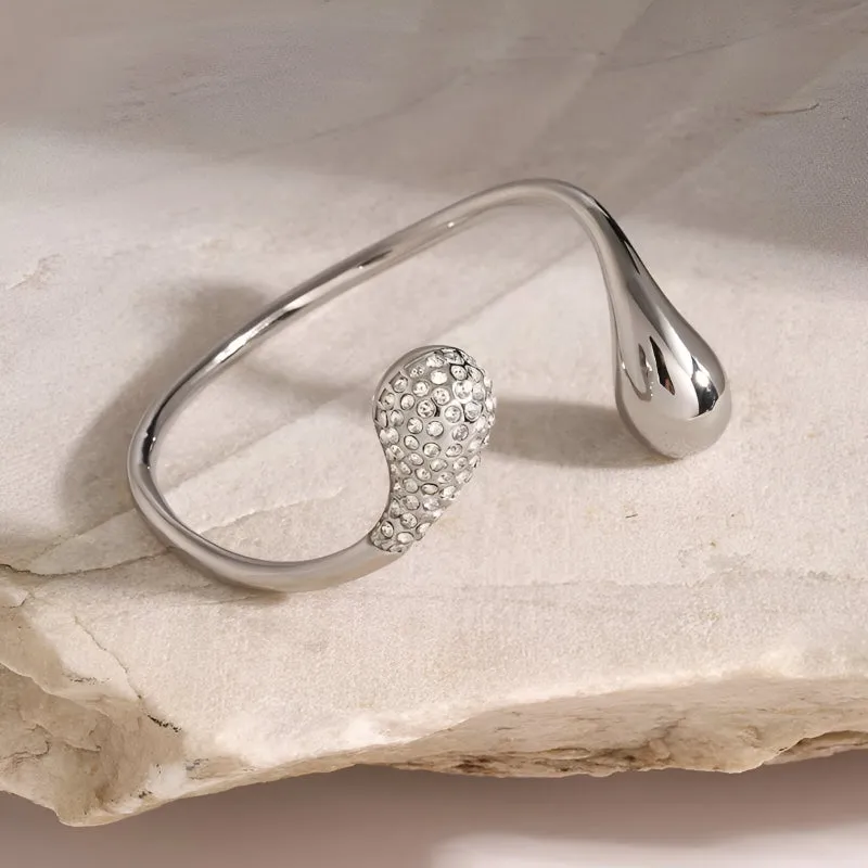 Never Fade Stainless Steel Open Bracelet with Cubic Zirconia