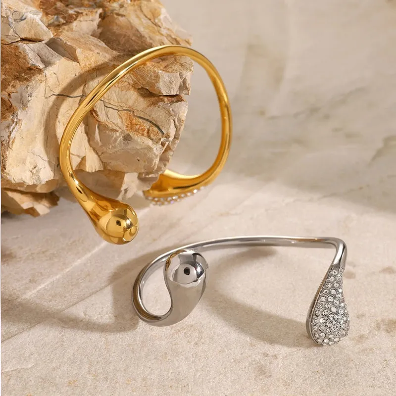 Never Fade Stainless Steel Open Bracelet with Cubic Zirconia