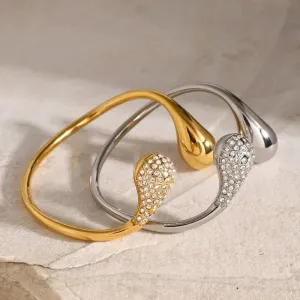 Never Fade Stainless Steel Open Bracelet with Cubic Zirconia