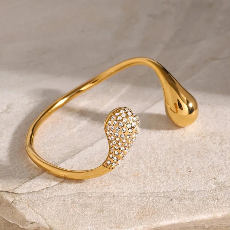 Never Fade Stainless Steel Open Bracelet with Cubic Zirconia