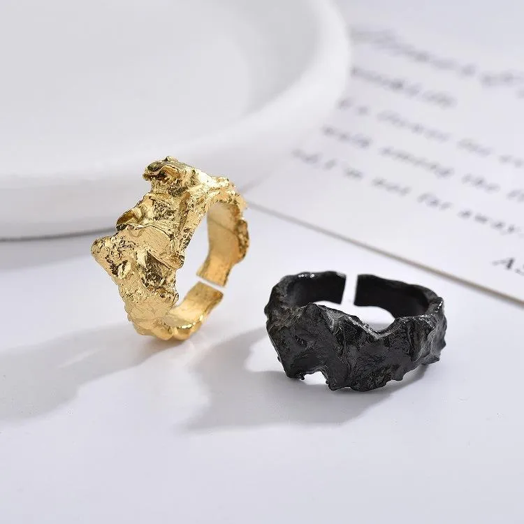New Niche Design Pleated Irregular Ring Golden Personality Hip Hop Titanium Steel Opening Meson Factory Outlet