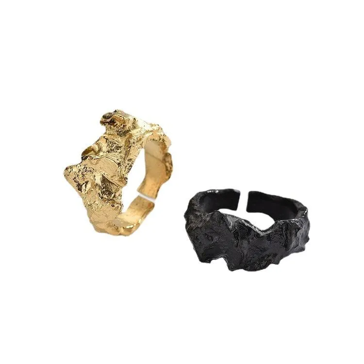 New Niche Design Pleated Irregular Ring Golden Personality Hip Hop Titanium Steel Opening Meson Factory Outlet