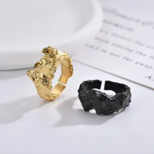 New Niche Design Pleated Irregular Ring Golden Personality Hip Hop Titanium Steel Opening Meson Factory Outlet