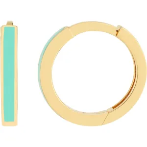 Olas d'Oro - 14K Yellow Gold Turquoise Enamel Baby Hoop Earrings with Snap-Lock Clasp