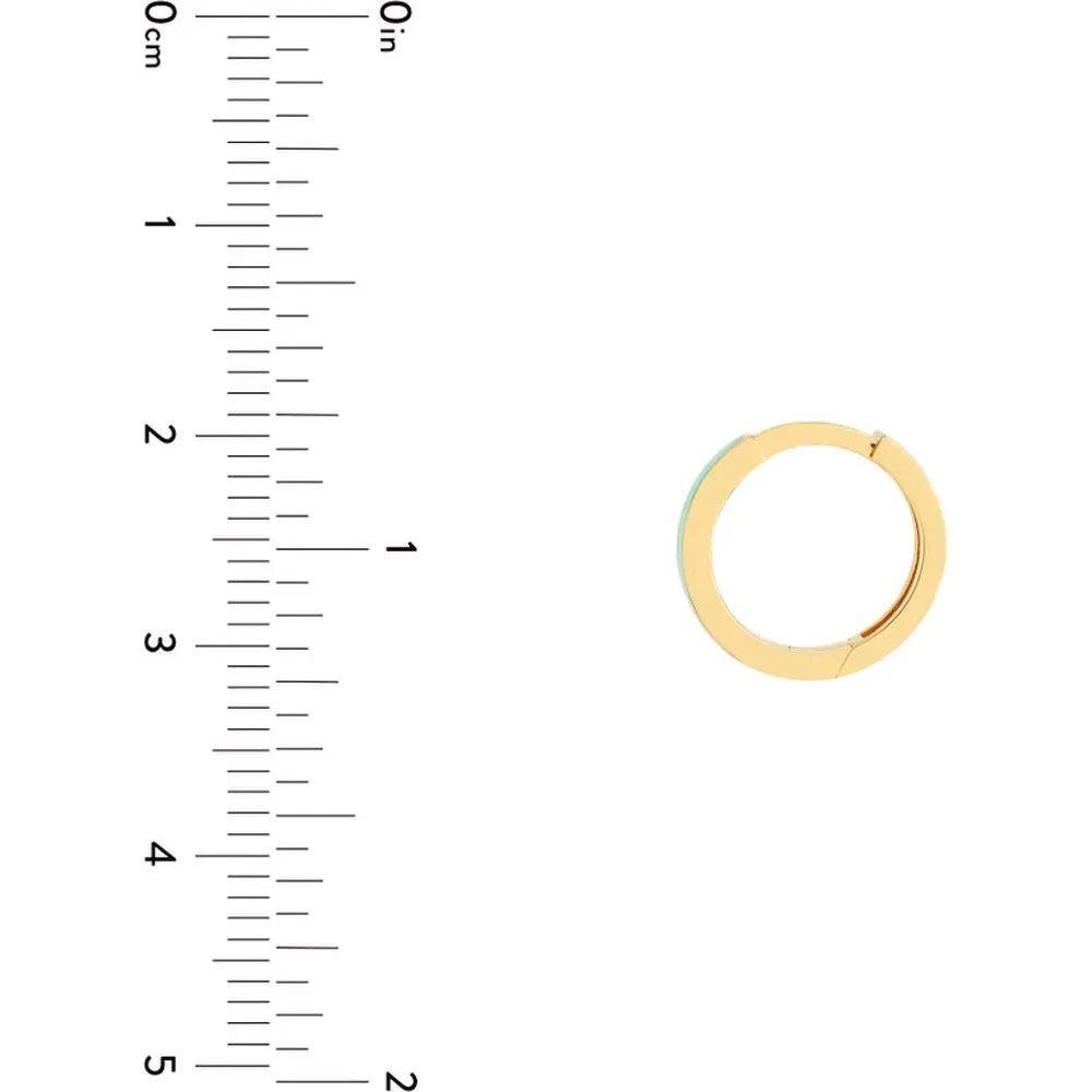 Olas d'Oro - 14K Yellow Gold Turquoise Enamel Baby Hoop Earrings with Snap-Lock Clasp