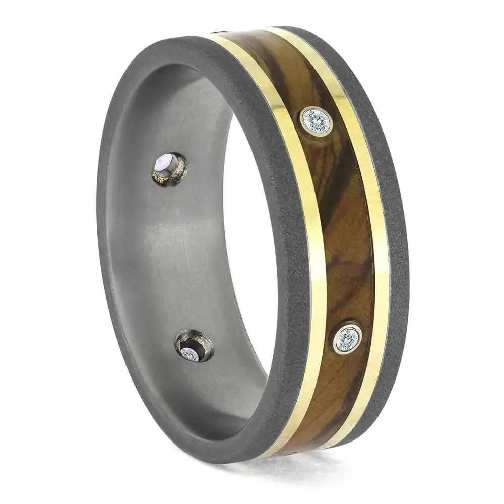Olive Wood Eternity Band with Moissanites and Yellow Gold
