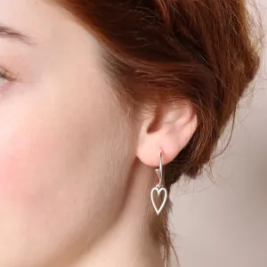 Open Heart Hoop Earrings, Silver
