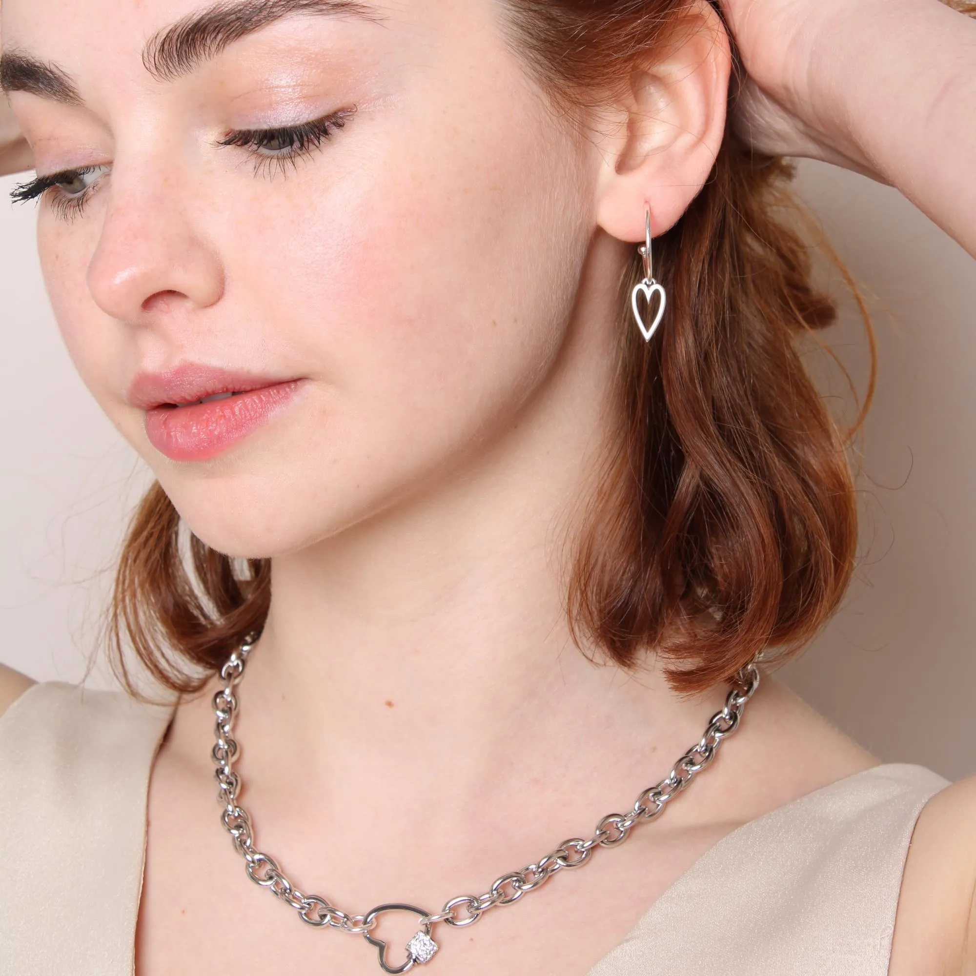 Open Heart Hoop Earrings, Silver