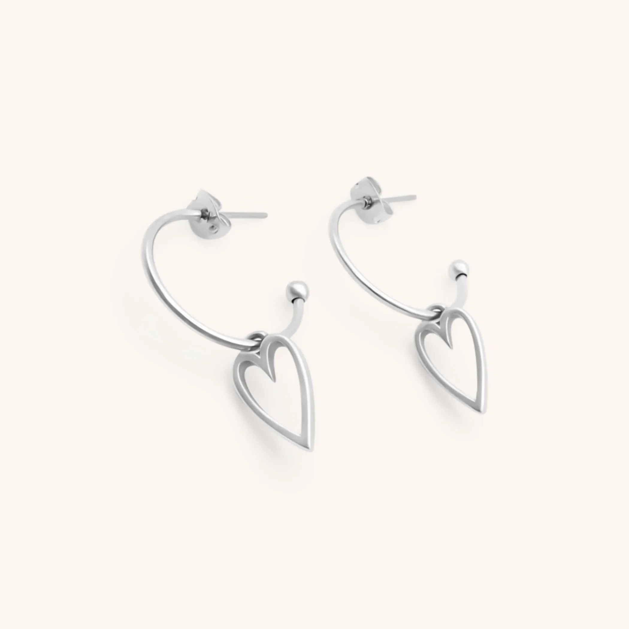 Open Heart Hoop Earrings, Silver