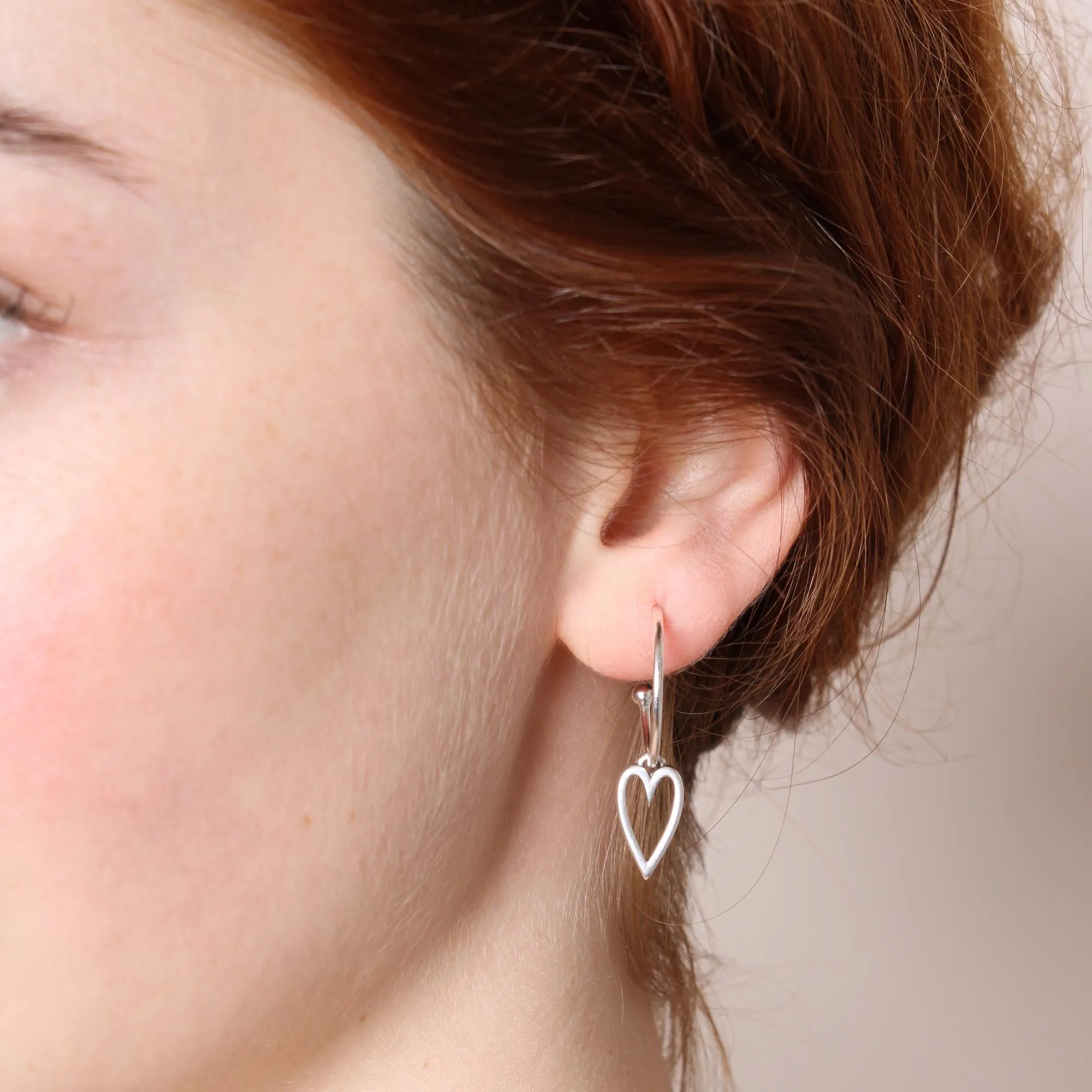 Open Heart Hoop Earrings, Silver