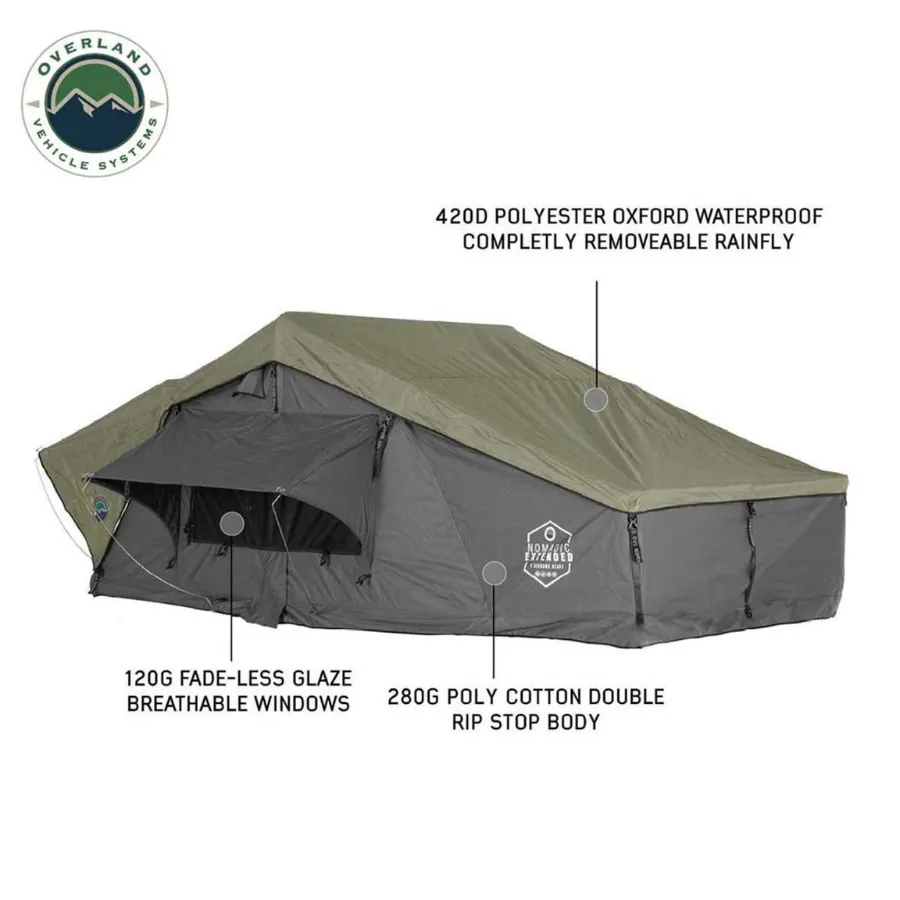 OVS HD Nomadic 2 Extended Soft Shell Roof Top Tent, Grey Body & Green Rainfly