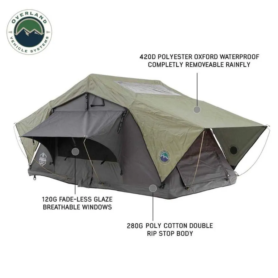 OVS HD Nomadic 2 Standard Soft Shell Roof Top Tent, Grey Body & Green Rainfly