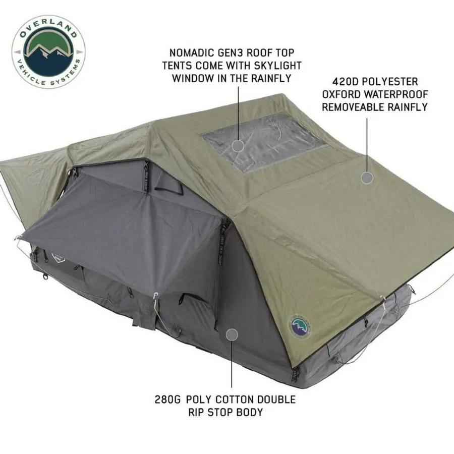 OVS HD Nomadic 2 Standard Soft Shell Roof Top Tent, Grey Body & Green Rainfly