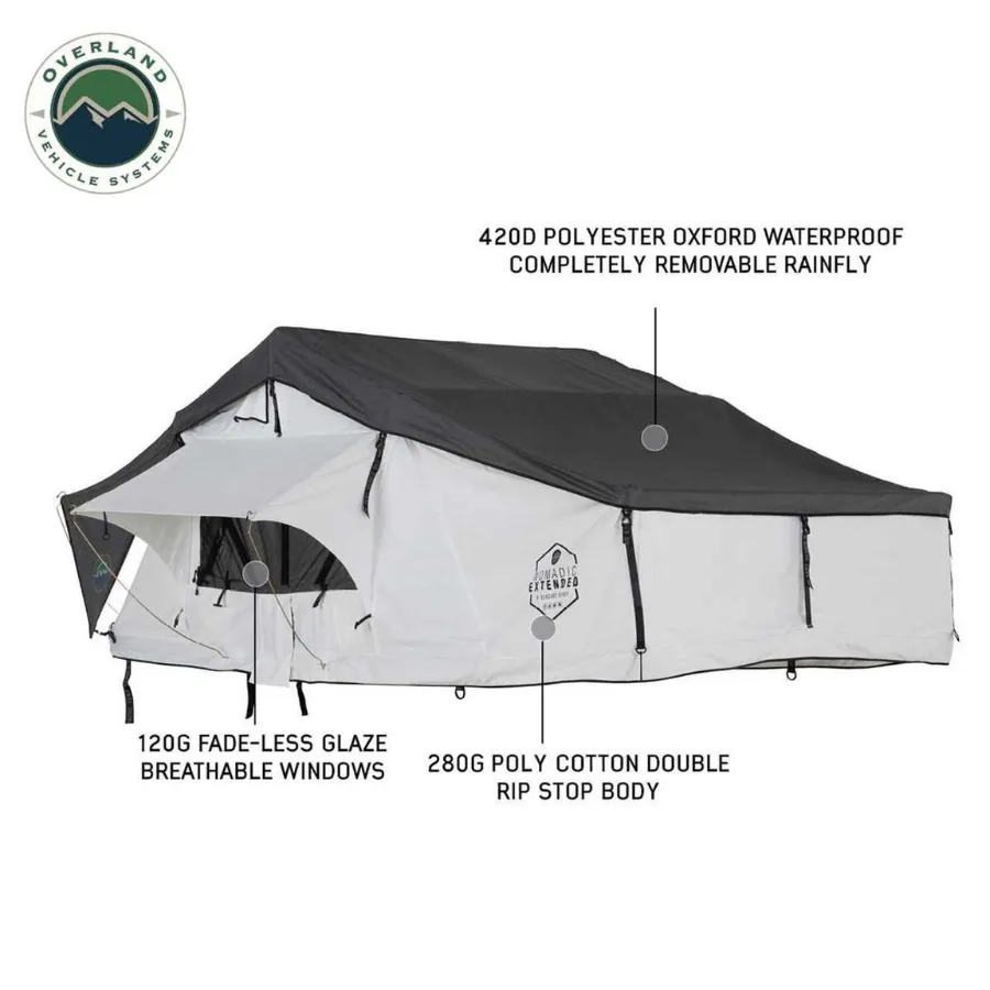 OVS HD Nomadic 3 Arctic White Extended Soft Shell Roof Top Tent, White Body Dark Grey Rainfly
