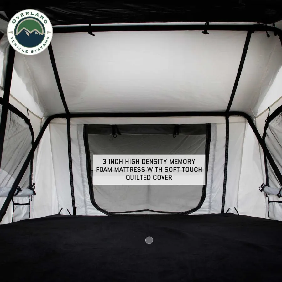 OVS HD Nomadic 3 Arctic White Extended Soft Shell Roof Top Tent, White Body Dark Grey Rainfly