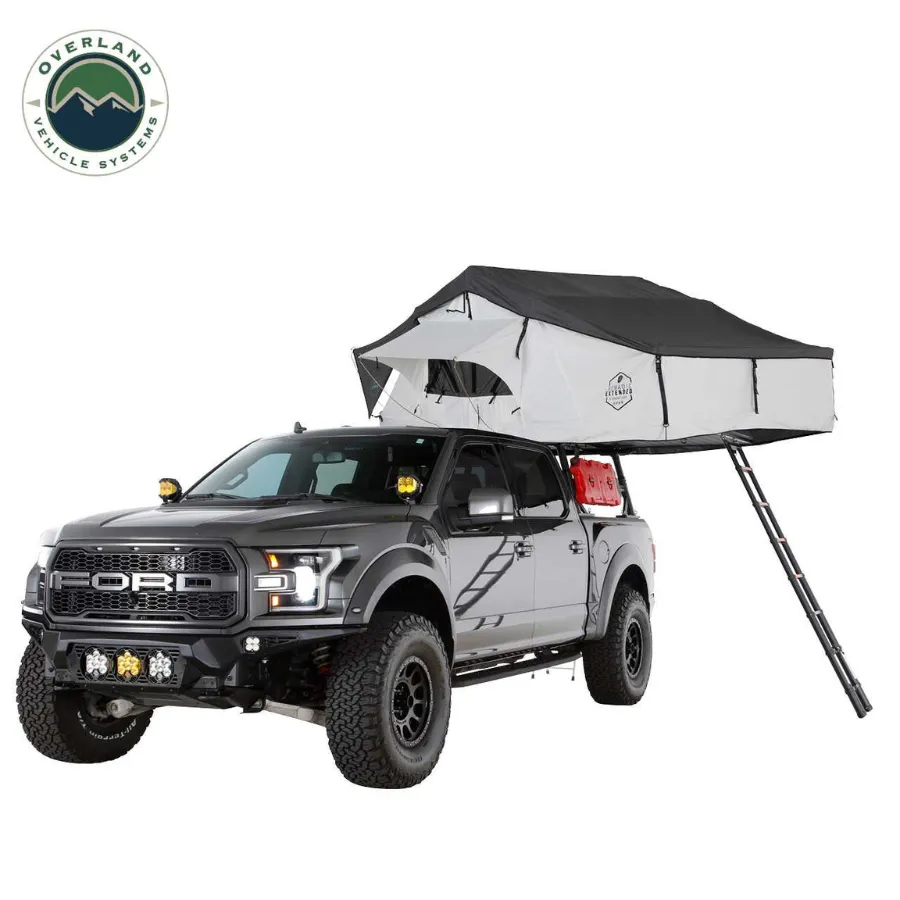 OVS HD Nomadic 3 Arctic White Extended Soft Shell Roof Top Tent, White Body Dark Grey Rainfly