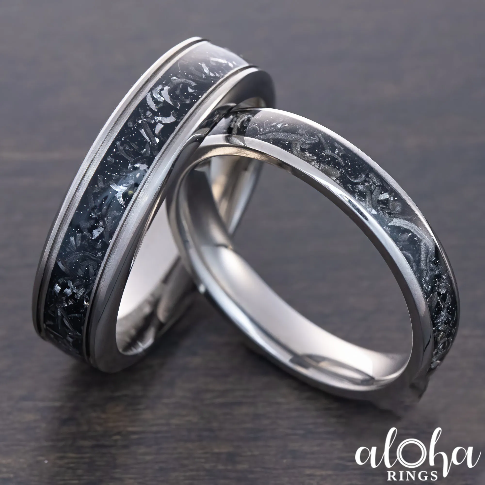 Pair of Titanium Rings [4&6mm widths] Meteorite