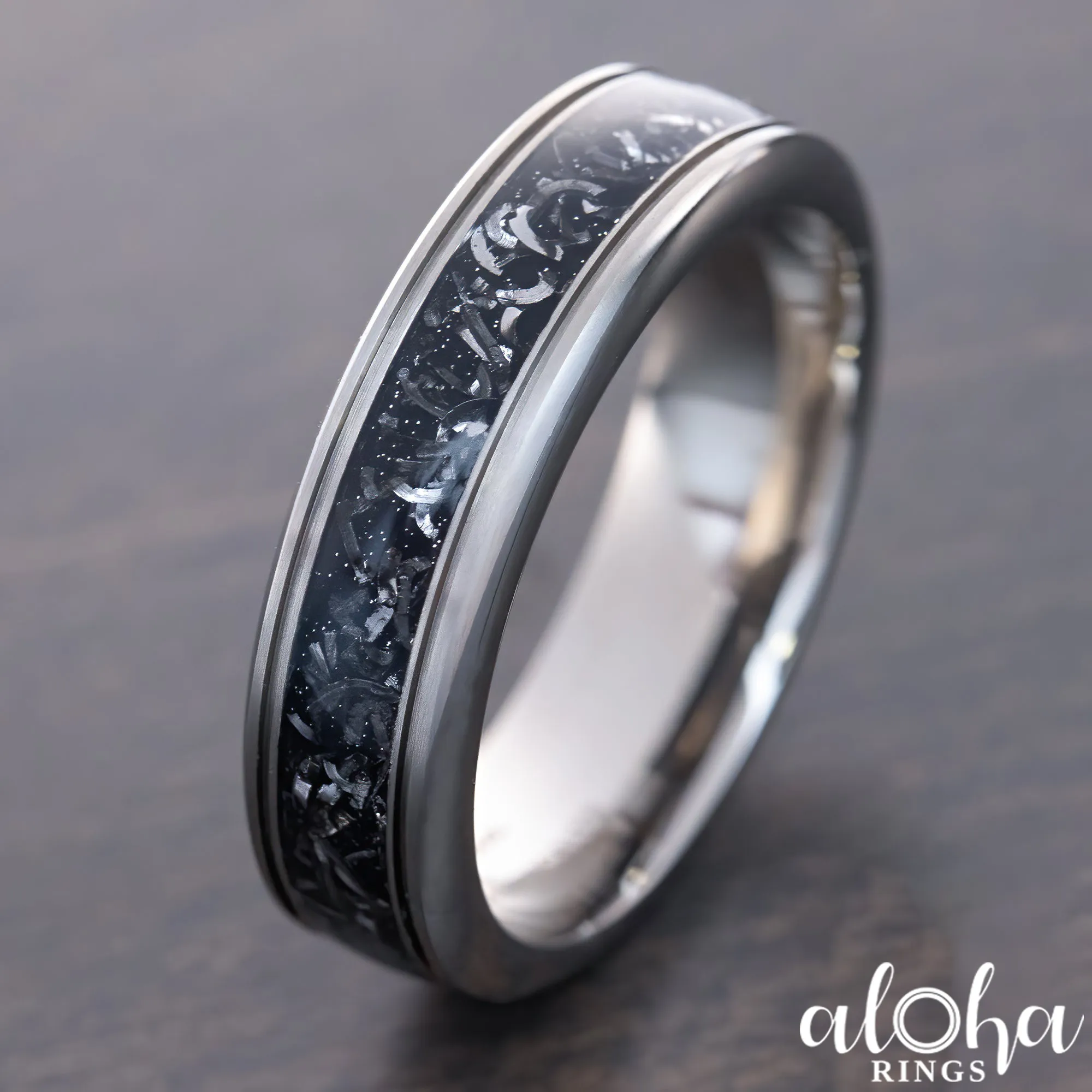 Pair of Titanium Rings [4&6mm widths] Meteorite