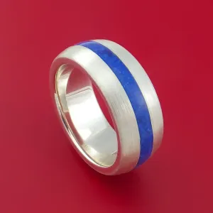 Palladium Silver Ring with Lapis Inlay Custom Made Band