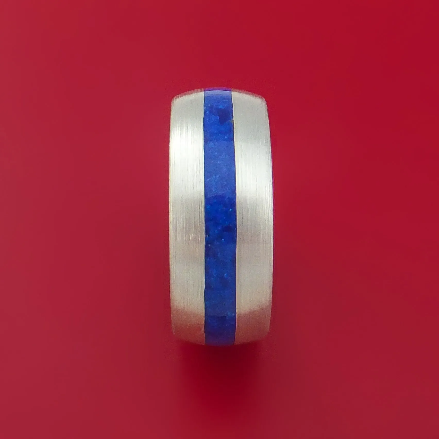 Palladium Silver Ring with Lapis Inlay Custom Made Band
