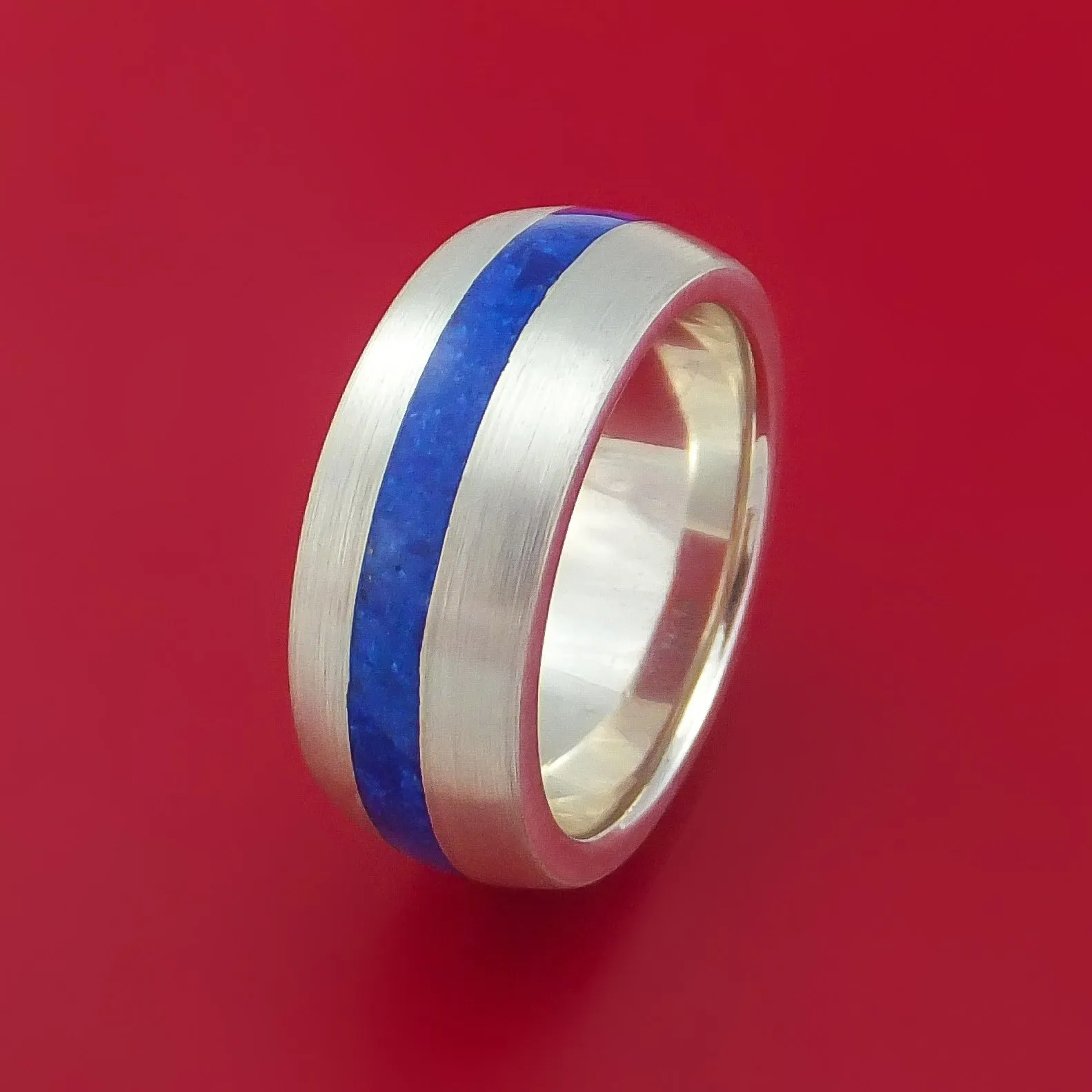 Palladium Silver Ring with Lapis Inlay Custom Made Band