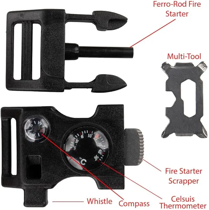 Paracord Planet Multitool Buckle – 7 Tools in 1 – Great for Camping and Outdoor Use – Available in Packs of 1-100 Buckles