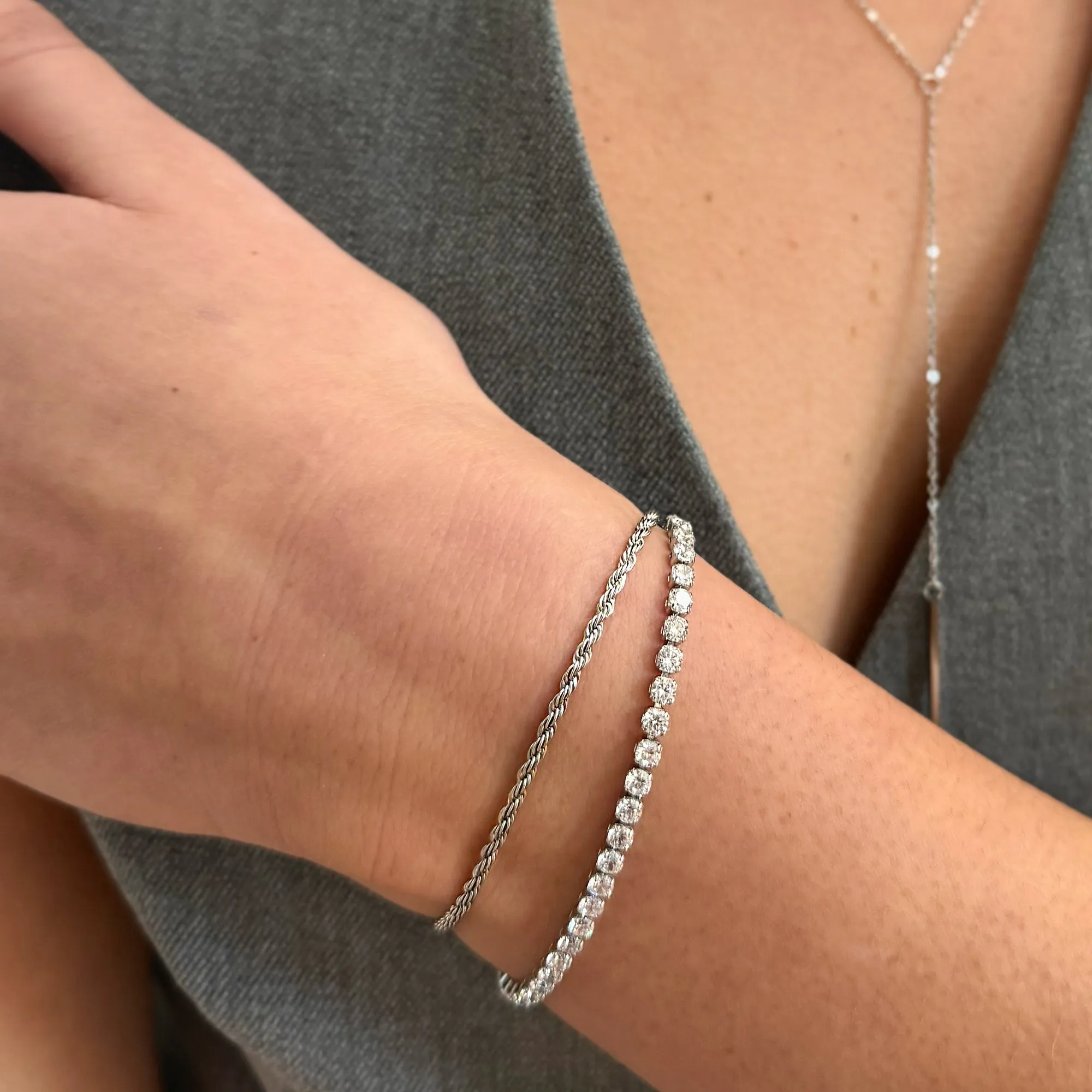PARIS DAINTY CZ DIAMOND TENNIS BRACELET - SILVER