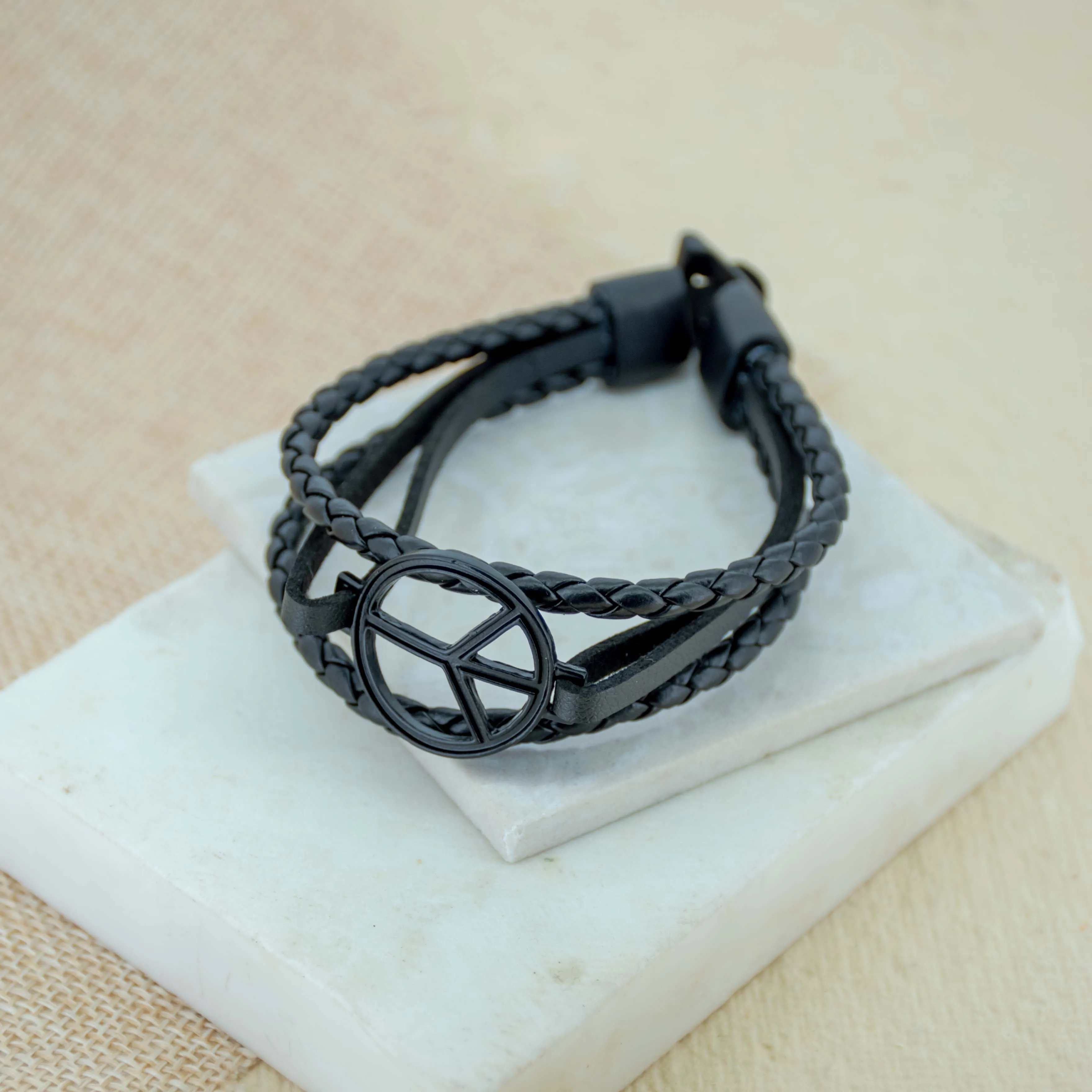 Peace Black Triple Layered Bracelet