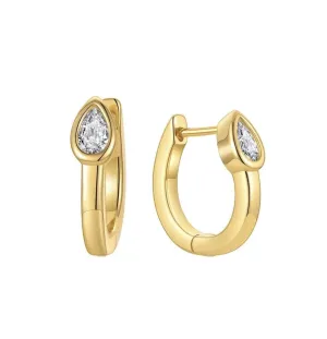 Pear CZ Stone Small Hoop Earrings - 18k Gold Plated Stainless, 14mm Length & Width, Water & Tarnish Resistant