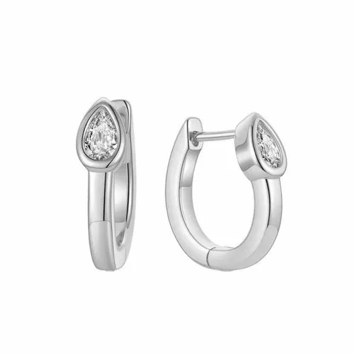 Pear CZ Stone Small Hoop Earrings - 18k Gold Plated Stainless, 14mm Length & Width, Water & Tarnish Resistant