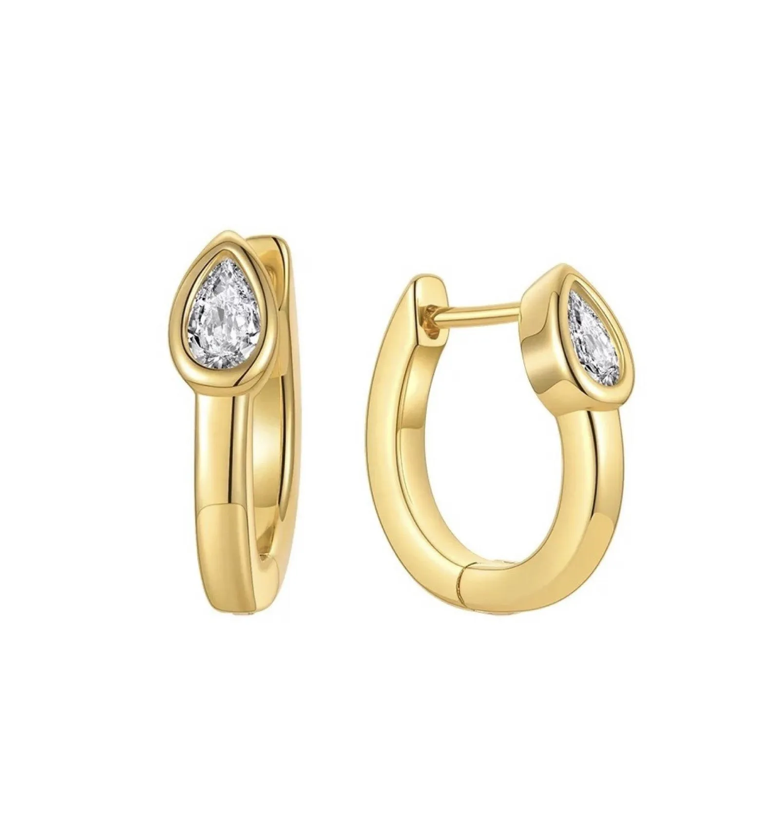 Pear CZ Stone Small Hoop Earrings - 18k Gold Plated Stainless, 14mm Length & Width, Water & Tarnish Resistant