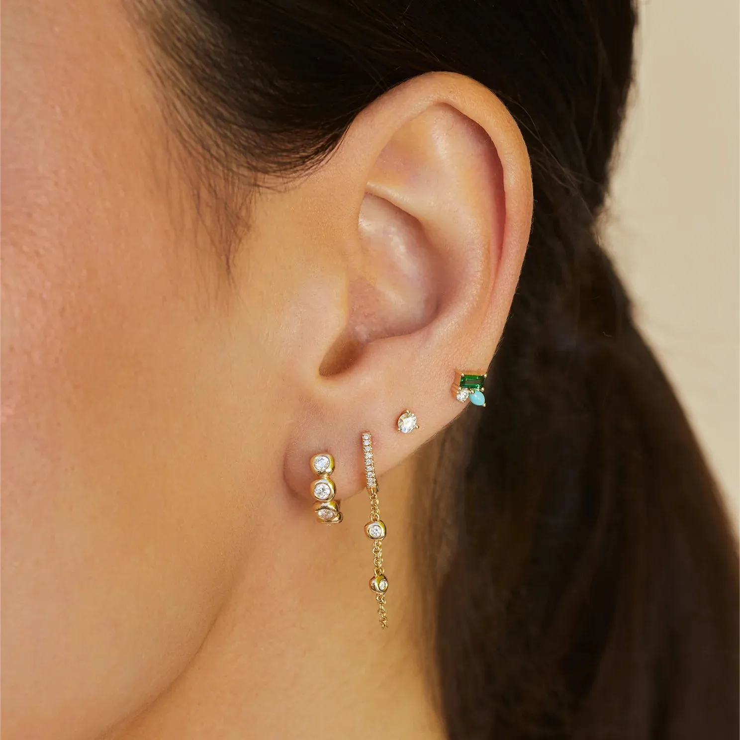 Pillow Chain Diamond Mini Huggie Earring