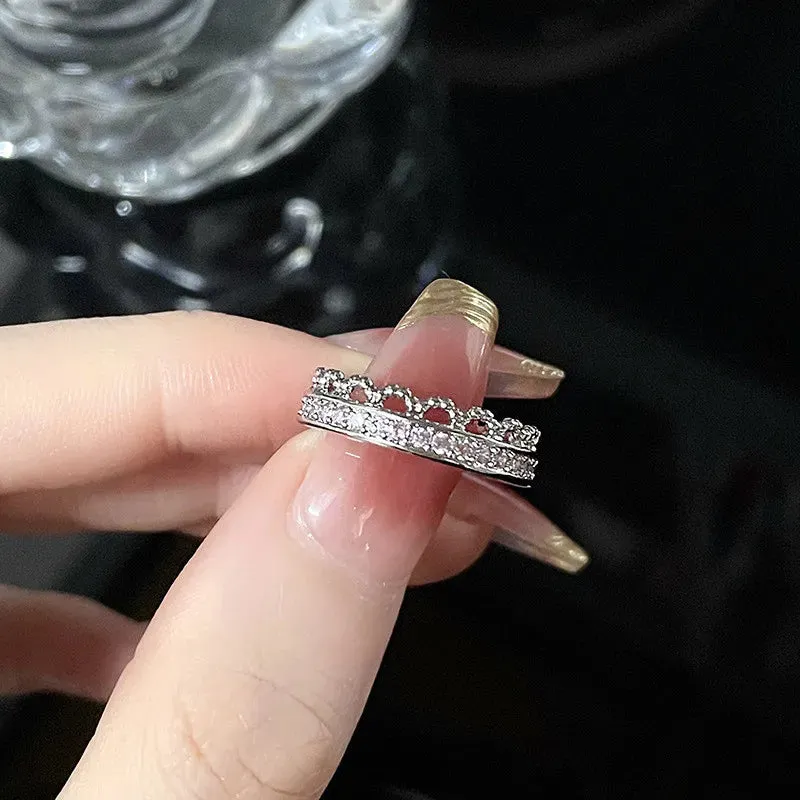 Pink Crystal Irregular Heart Rings Vintage Zircon Opal Love Open Ring Y2K Shiny Zircon Rings for Women Party Jewelry Gift