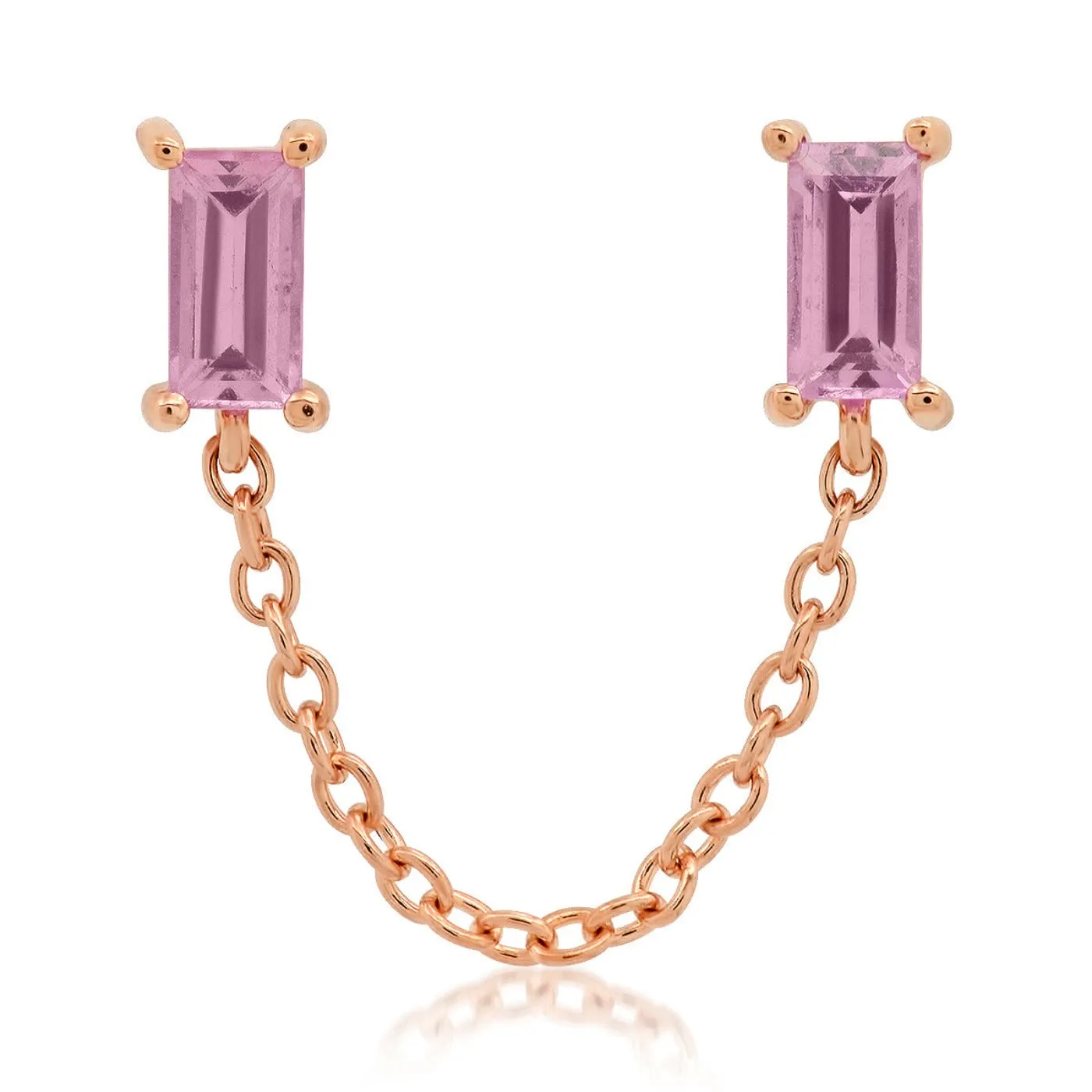 Pink Sapphire Baguette Chain Stud