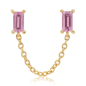 Pink Sapphire Baguette Chain Stud