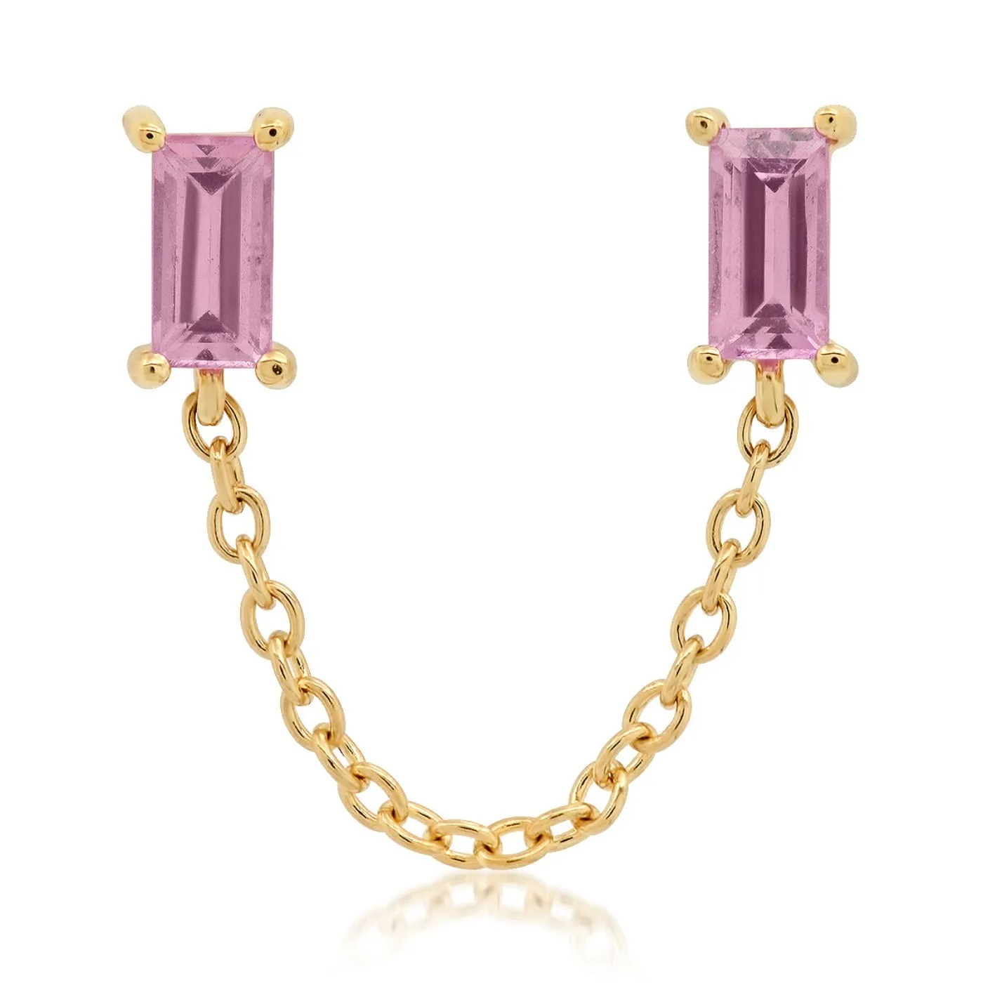 Pink Sapphire Baguette Chain Stud