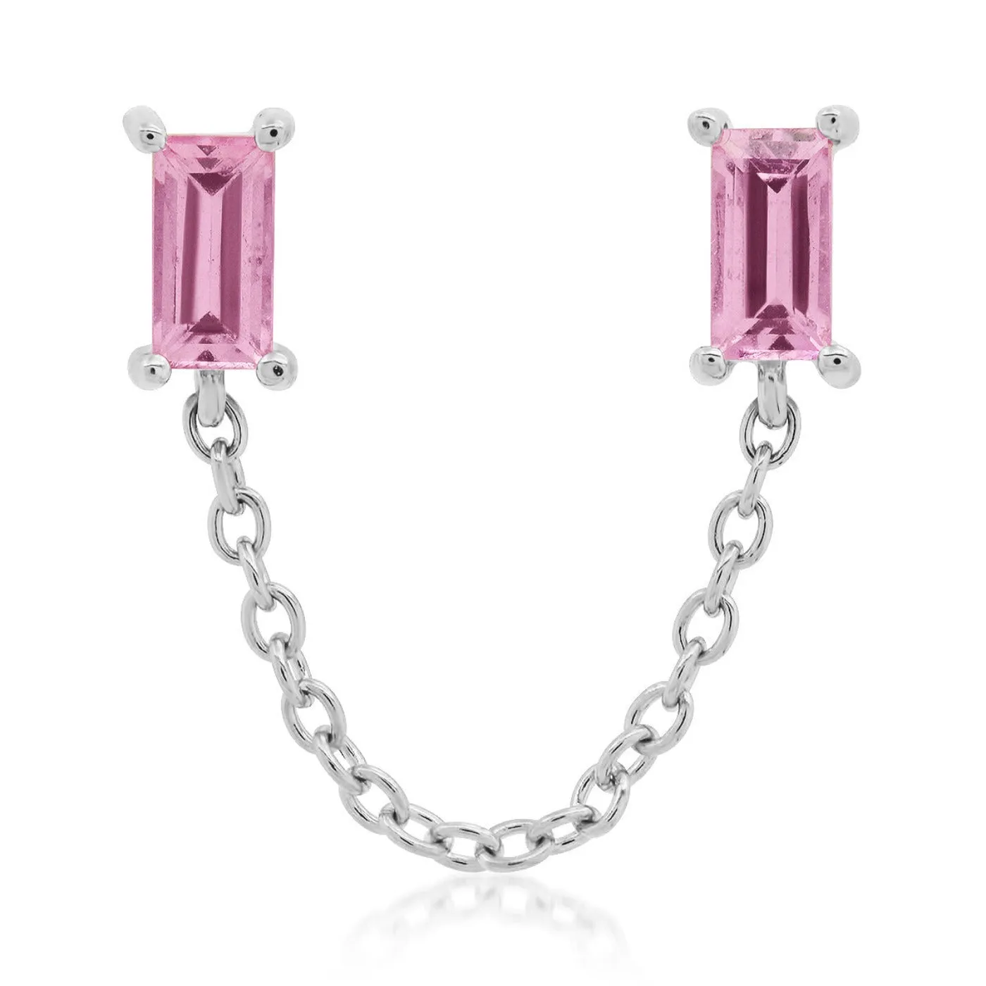Pink Sapphire Baguette Chain Stud