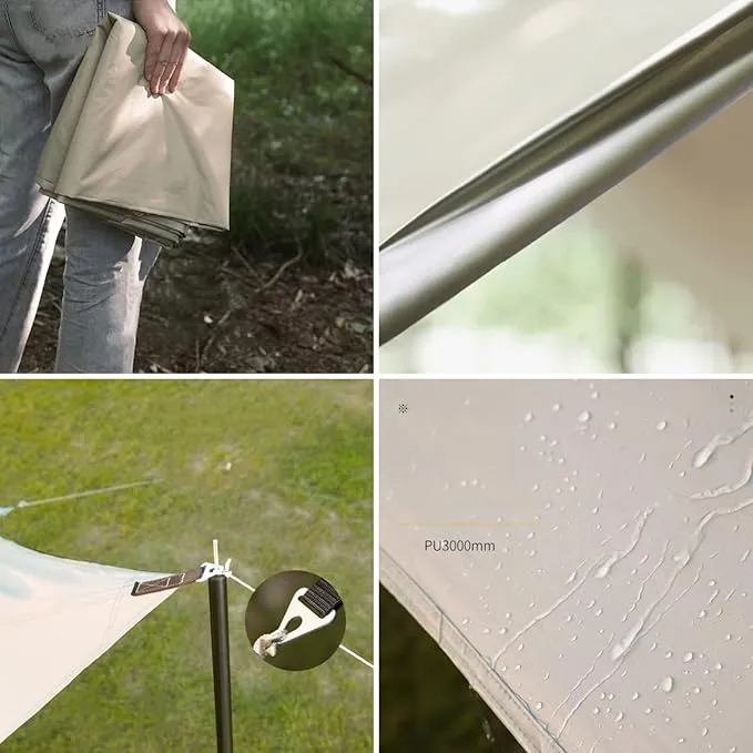Puraville Camping Tarp Waterproof, Hammock Rain Fly Tent Tarp - 10 10 ft Rectangle Lightweight Camping Tarps, Portable Rain Fly for Camping Backpacking (Khaki)