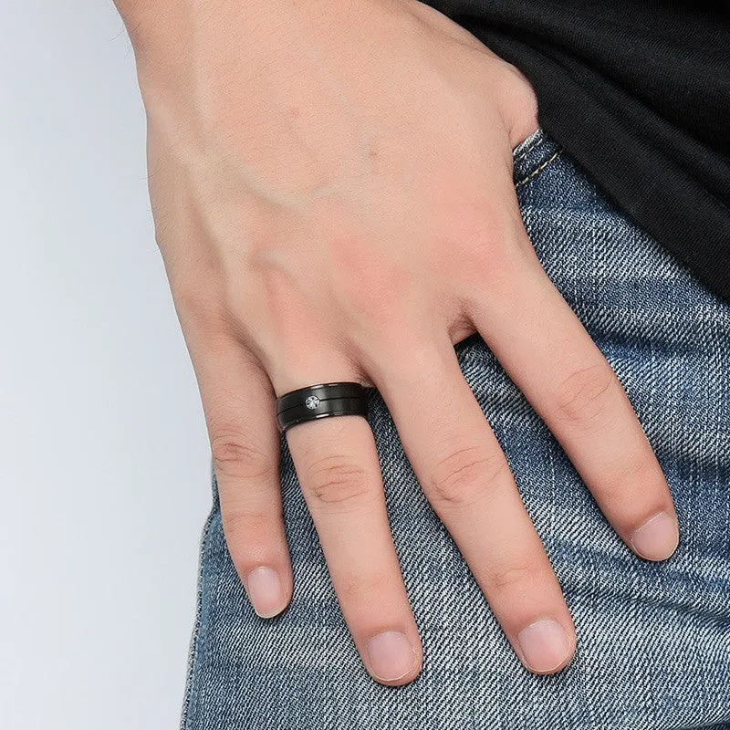 Pure Matte Black Titanium Ring with CZ Stone