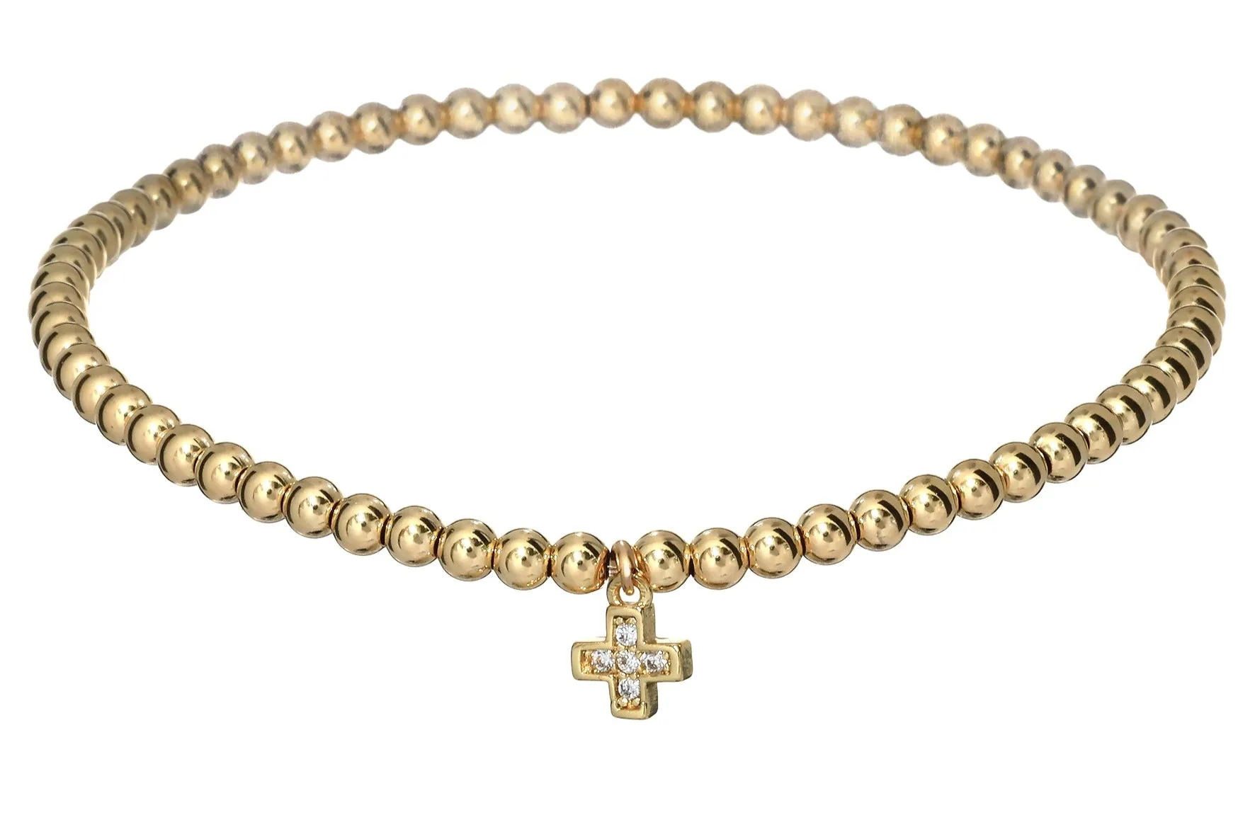 "HANNAH" Cross Pave CZ Ball Beaded Bracelet