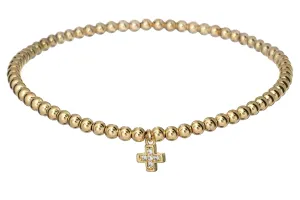 "HANNAH" Cross Pave CZ Ball Beaded Bracelet