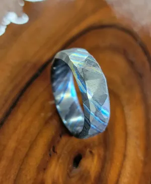 "The Thor 2.0" Double Layer Zirconium Titanium Damascus Welded Faceted Ring