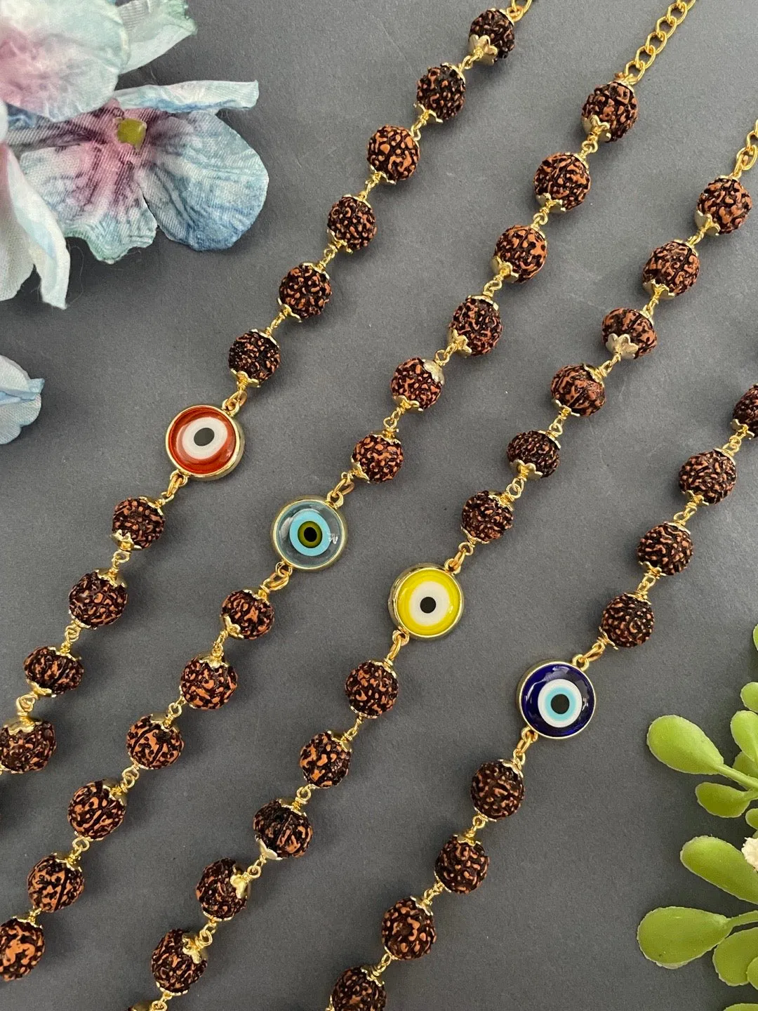 Red Color Evil Eye Mens Rudraksha Bracelet